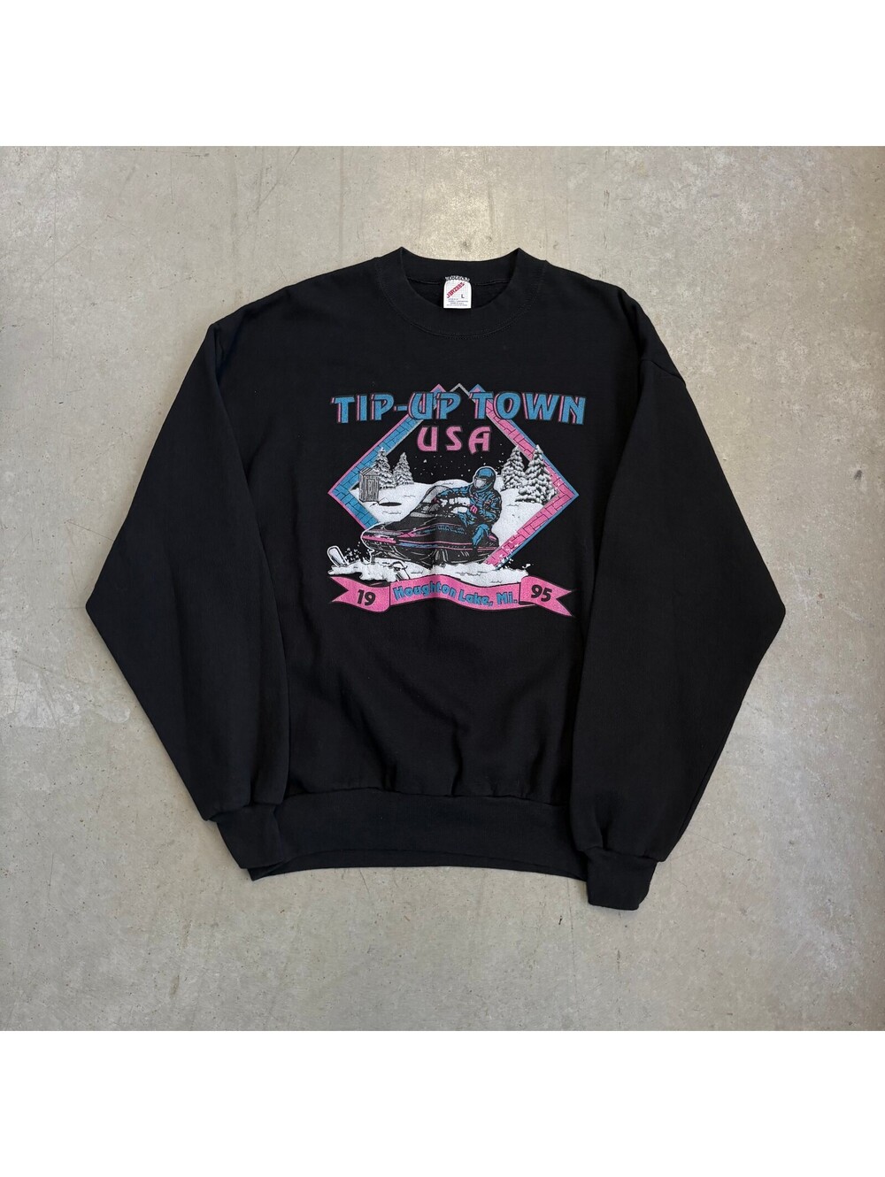 Vintage 90s Lake Michigan Snowmobile Nature Sweatshirt Large Black